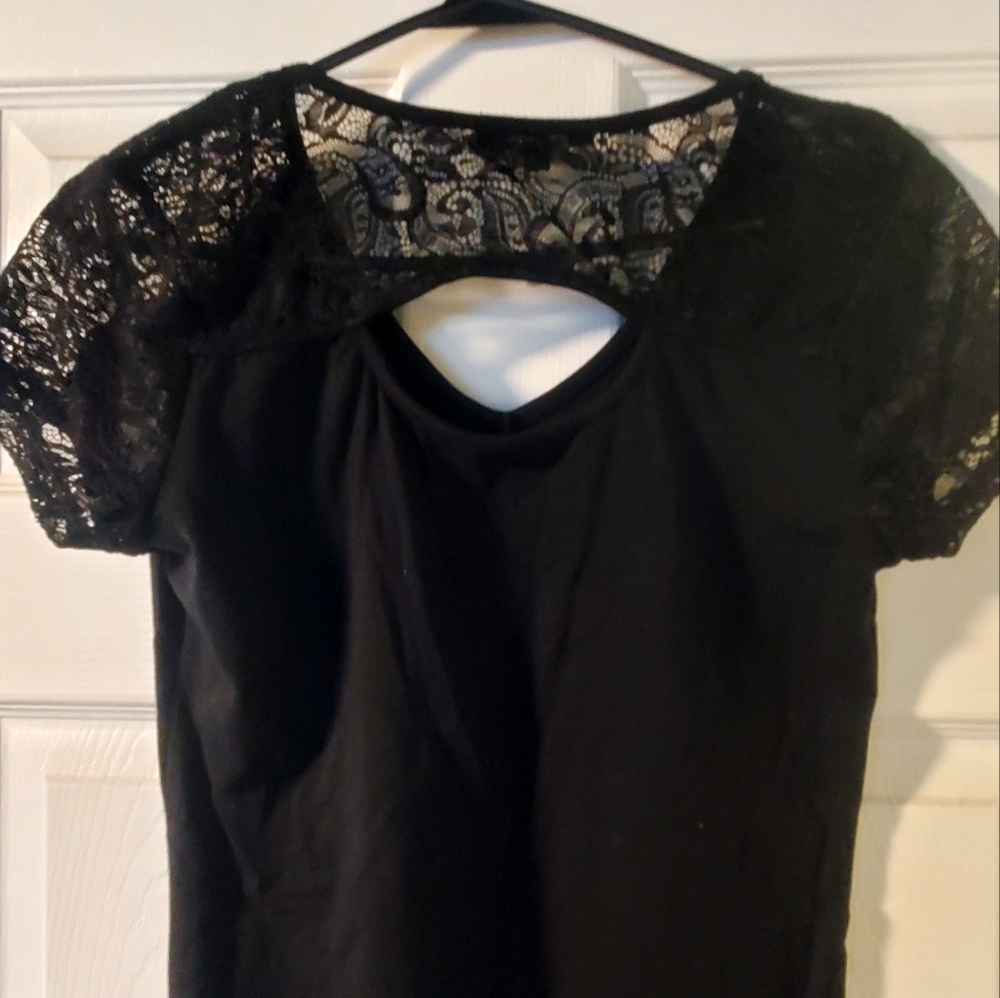 Black with lace tshirt, cap sleeves.